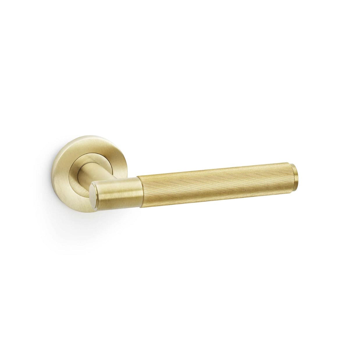 Alexander & Wilks Handles Satin Brass AW - Spitfire Reeded Lever on Round Rose