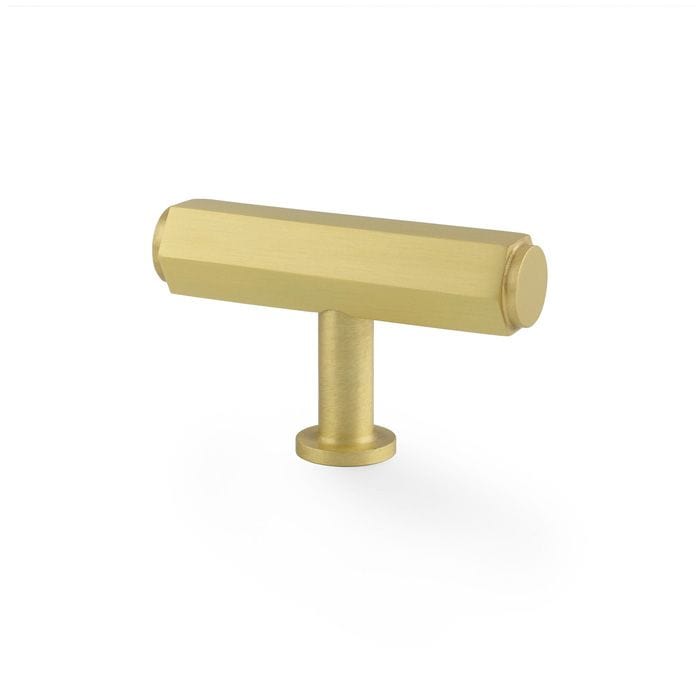 Alexander & Wilks Cupboard Knob Satin Brass Vesper Hex T-Bar Cabinet Knob