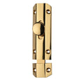 Carlisle Brass Surface Bolt in polished brass finish, featuring a sleek design with a round knob and multiple mounting holes for secure installation.