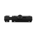 Carlisle Brass Surface Bolt in black, featuring a streamlined design with a central knob for operation, suitable for securing doors or gates.