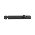 Carlisle Brass Surface Bolt in black, featuring a sleek elongated design with a round knob for sliding operation and multiple screw holes for secure installation.