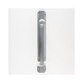 Carlisle Brass Surface Bolt in polished stainless steel, featuring a long rectangular body with a round knob for locking, and mounting plate, designed for securing doors.