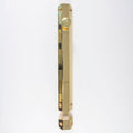 Carlisle Brass Surface Bolt in polished brass finish, featuring a long rectangular body with a round knob and multiple mounting holes for secure installation.