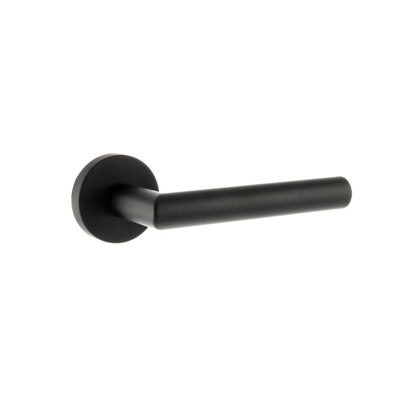 Atlantic Handles Matt Black Forme Elle Designer Lever on Minimal Round Rose