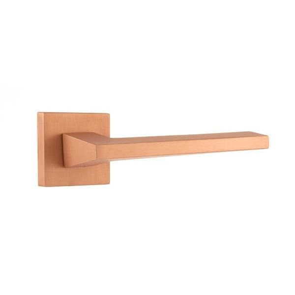 Atlantic Handles Urban Satin Copper Forme Lorena Designer Lever on Minimal Square Rose - Urban Satin Copper