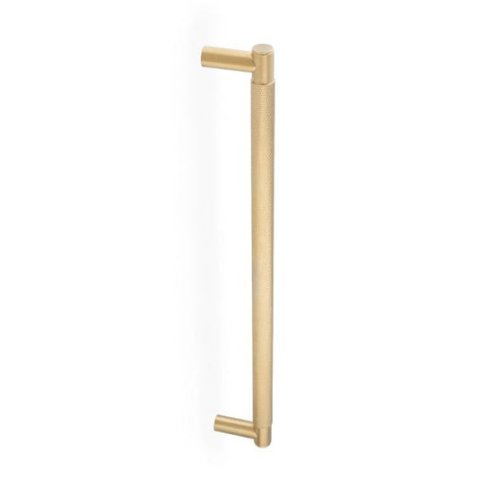 Alexander & Wilks Spitfire Diamond Knurled Pull Handle in gold finish, featuring a long cylindrical shape with textured knurled grip at both ends for easy handling, made from durable metal.