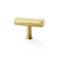 Alexander & Wilks Crispin Knurled T-Bar Cupboard Knob in a gold finish, featuring a textured knurled pattern on the cylindrical handle with a T-shaped design for easy grip.