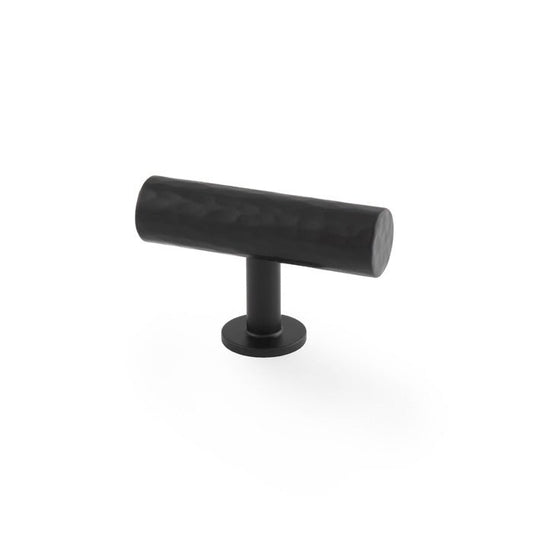 Alexander & Wilks Leila Hammered T-Bar Knob in black finish, featuring a cylindrical shape with a hammered texture and a round base for mounting.