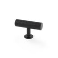 Alexander & Wilks Leila Hammered T-Bar Knob in black finish, featuring a cylindrical shape with a hammered texture and a round base for mounting.