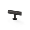 Alexander & Wilks Leila Hammered T-Bar Knob in a matte black finish, featuring a textured cylindrical handle mounted on a round base.