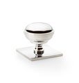 Alexander & Wilks Quantock Cupboard Knob on Square Backplate featuring a polished chrome finish. The knob has a rounded design mounted on a square backplate, providing a modern look for cabinet doors or drawers.