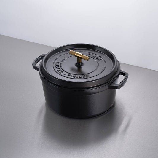 Buster + Punch Kitchen Product Sku Size Finish 1 Finish 2 Ex Vat Inc Vat Cocotte / 28CM / Cross / Staub / Black Brass