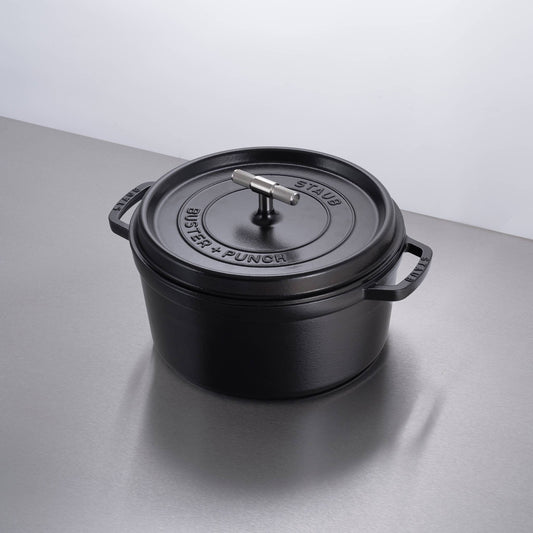 Buster + Punch Kitchen Product Sku Size Finish 1 Finish 2 Ex Vat Inc Vat Cocotte / 28CM / Cross / Staub / Black Steel