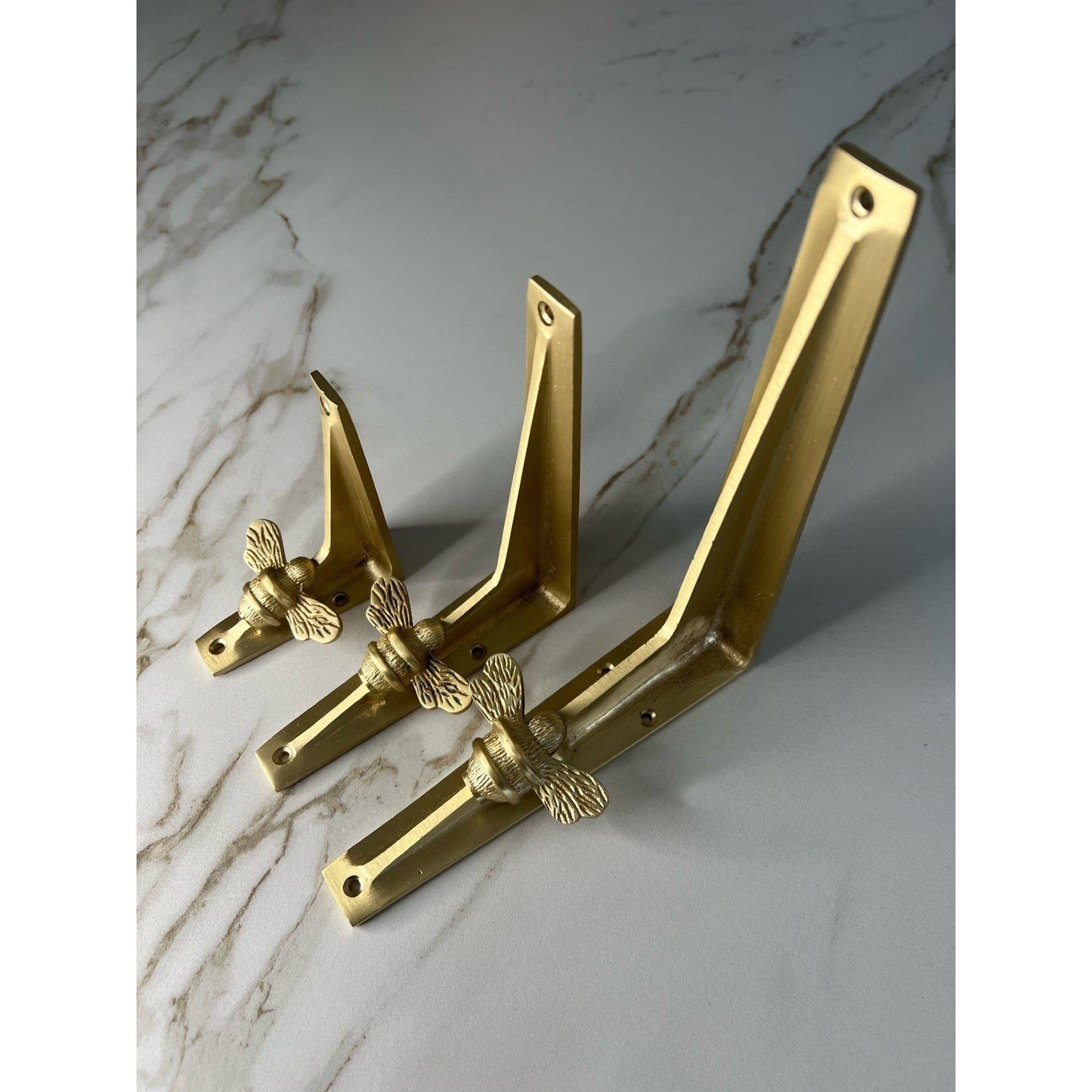 Satin Brass Bee Shelf Brackets - Heavy Duty Solid Brass