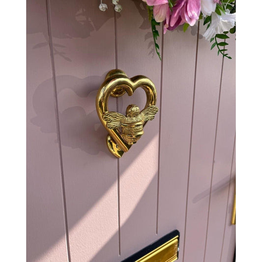 Brass Bumble Bee Heart Door Knocker - Brass Finish - Brass bee