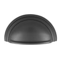 Carlisle Brass Victorian Cup Pull - 76mm in a matte black finish, featuring a curved design with decorative grooves along the top edge, ideal for adding classic detail to cabinetry.