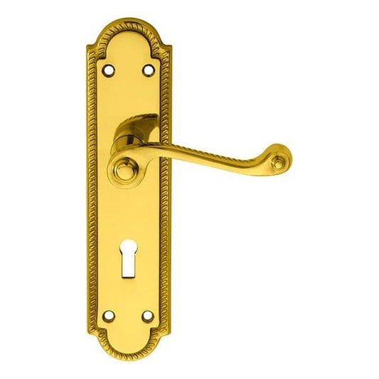 Carlisle Brass Handles Polished Brass Georgian Lever On Shaped Backplate - Lock 57Mm C/C 204Mm X 48Mm