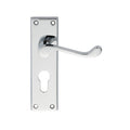 Carlisle Brass Contract Victorian Scroll Lever on Backplate in polished chrome, featuring a curved lever handle and rectangular backplate with a keyhole cutout.