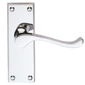 Carlisle Brass Contract Victorian Scroll Lever on Backplate in polished chrome finish, featuring a curved lever design and a rectangular backplate with four visible screw holes.