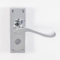 Carlisle Brass Contract Victorian Scroll Lever on Backplate in polished chrome finish, featuring a curved lever and circular rose, mounted on a rectangular backplate with screw holes for installation.