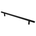 Carlisle Brass Straight T-Bar Pull Handle Grade 304 in a matte black finish, featuring a minimalist design with two cylindrical end supports for easy grip.