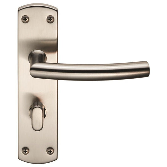 Carlisle Brass Residential Arched Lever on Backplate in brushed nickel finish, featuring a curved lever handle and a rectangular backplate with visible mounting screws.