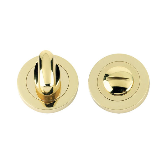 Zoo Hardware 5mm Turn & Release with a 50mm diameter, featuring a polished gold finish. The set includes a turn knob and a matching release plate, both with circular designs and smooth surfaces.