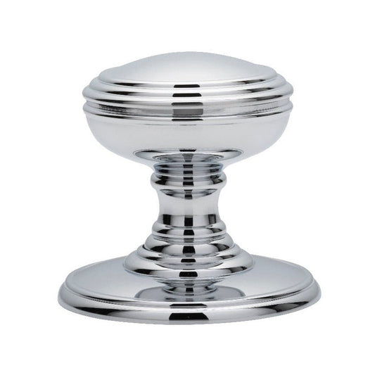 Carlisle Brass Delamain Plain Knob in shiny chrome finish, featuring a smooth dome top and a flared pedestal base with decorative ridges.
