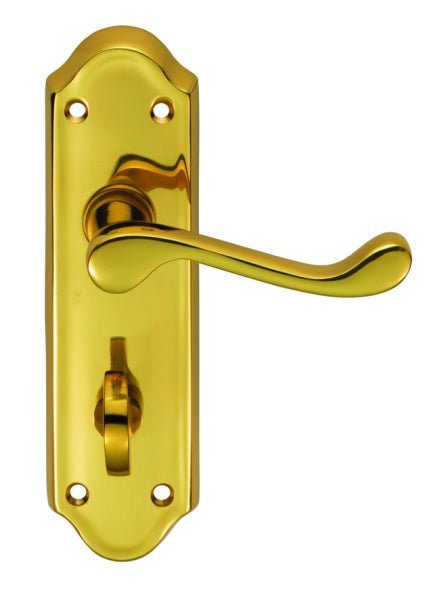 Carlisle Brass Ashtead Lever on Backplate in polished brass finish, featuring a curved lever handle and a keyhole with a simple rectangular backplate design.