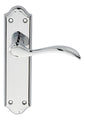 Carlisle Brass Madrid Lever on Backplate in polished chrome finish, featuring a curved lever design mounted on a rectangular backplate with a decorative edge.
