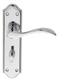 Carlisle Brass Madrid Lever on Backplate in polished chrome, featuring a curved lever handle on a rectangular backplate with a decorative edge and a keyhole for locking.