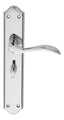 Carlisle Brass Madrid Lever on Backplate in a polished chrome finish, featuring a sleek lever handle and a decorative backplate with rounded edges and matching screws.