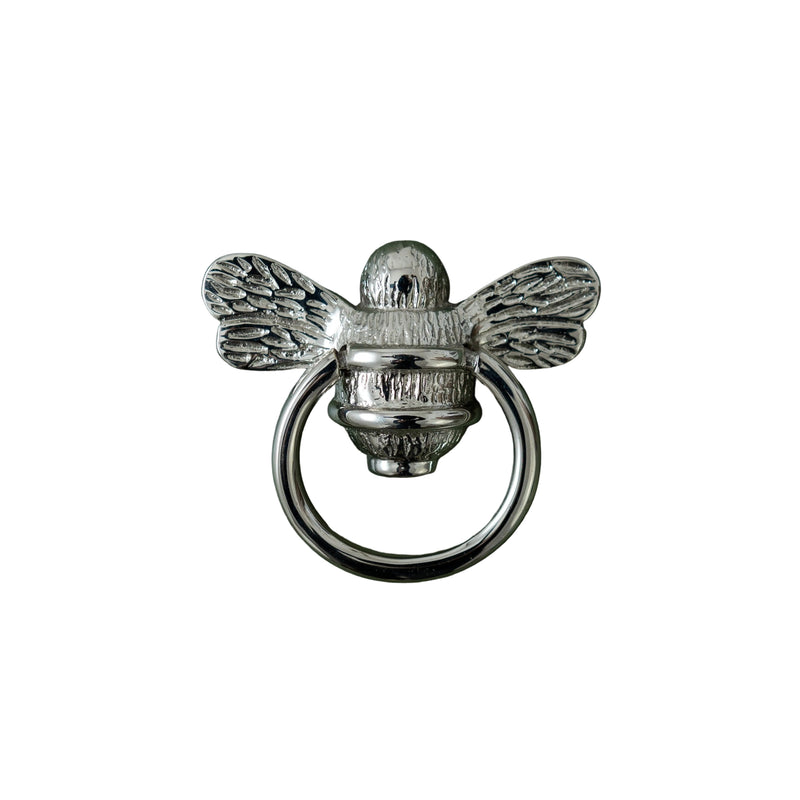 Brass Bee Ring Pull Cabinet Handle - Nickel Finish - Brass bee