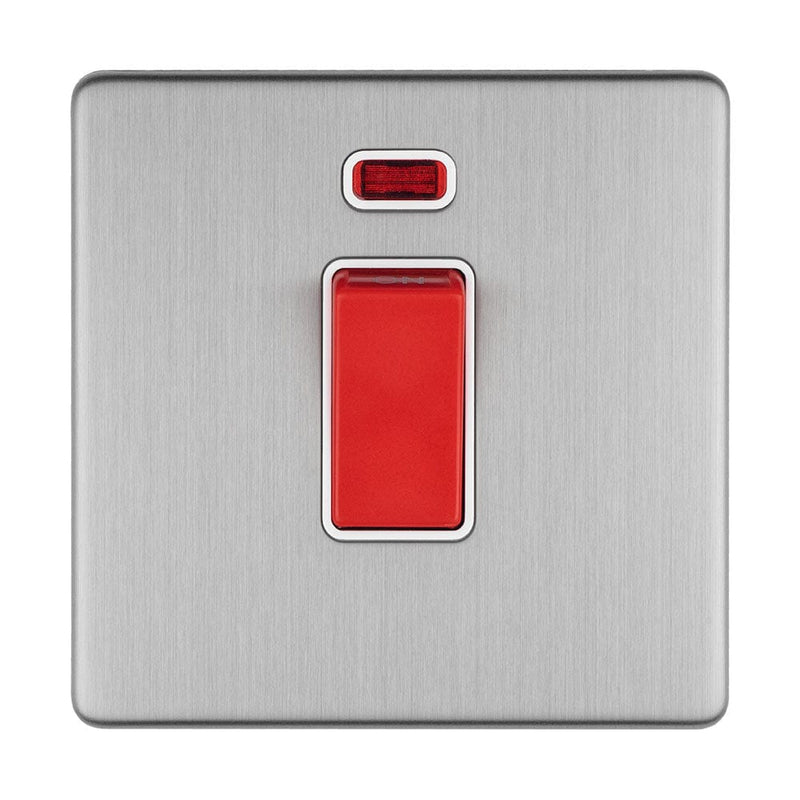 Eurolite Switches Stainless Steel Concealed 3mm 1 Gang 45Amp Dp Switch With Neon - Stainless Steel