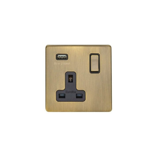 Eurolite Plug Sockets Antique Brass Concealed 3mm 1 Gang Usb Socket - Antique Brass