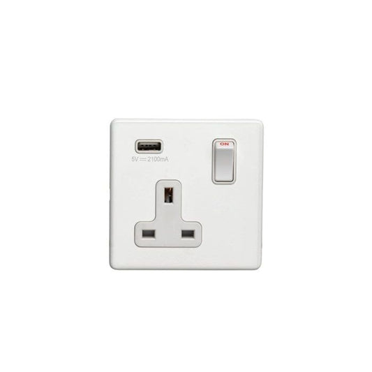 Eurolite Plug Sockets Matt White Concealed 3mm 1 Gang Usb Socket - Matt White