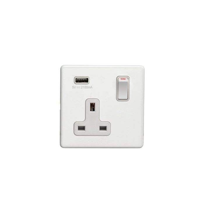 Eurolite Plug Sockets Matt White Concealed 3mm 1 Gang Usb Socket - Matt White