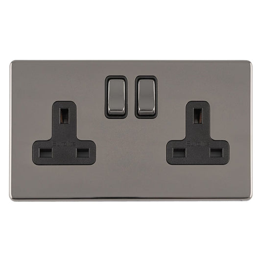 Eurolite Plug Sockets Black Nickel Concealed 3mm 2 Gang 13Amp Dp Switched Socket - Black Nickel