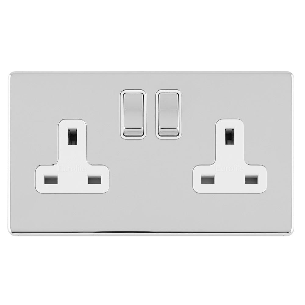 Eurolite Plug Sockets Polished Chrome Concealed 3mm 2 Gang 13Amp Dp Switched Socket - Polished Chrome