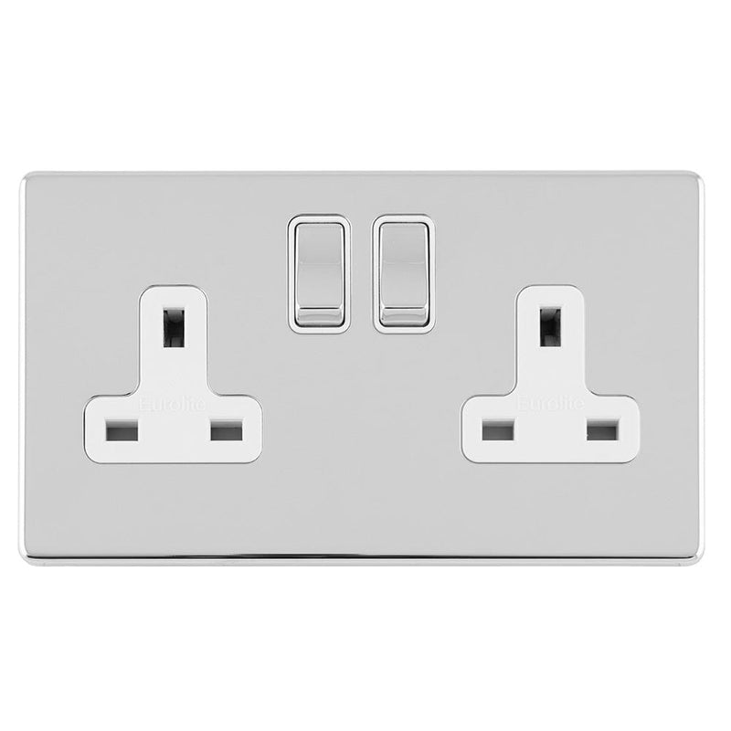 Eurolite Plug Sockets Polished Chrome Concealed 3mm 2 Gang 13Amp Dp Switched Socket - Polished Chrome