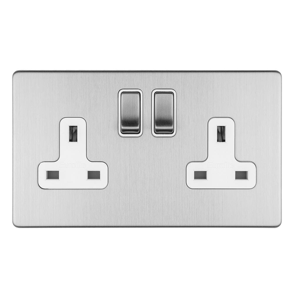 Eurolite Plug Sockets Stainless Steel Concealed 3mm 2 Gang 13Amp Dp Switched Socket - Stainless Steel