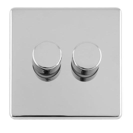Eurolite Switches Polished Chrome Concealed 3mm 2 Gang Led Push On Off 2Way Dimmer - Polished Chrome