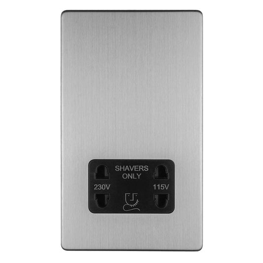 Eurolite Plug Sockets Stainless Steel Concealed 3mm 2 Gang Shaver Socket 230/115V - Stainless Steel