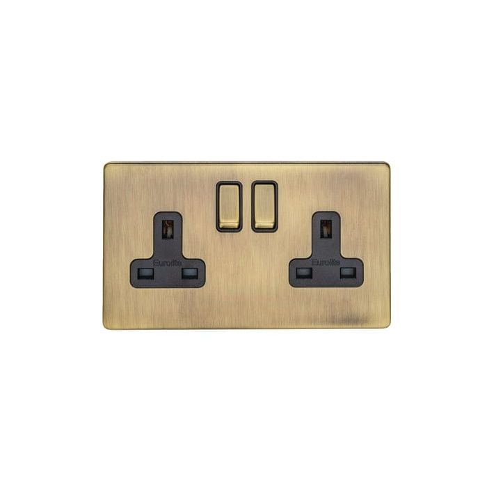 Eurolite Plug Sockets Antique Brass Concealed 3mm 2 Gang Socket - Antique Brass