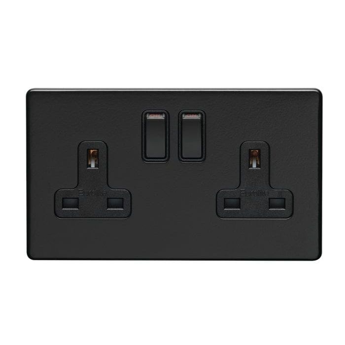 Eurolite Plug Sockets Matt Black Concealed 3mm 2 Gang Socket - Matt Black