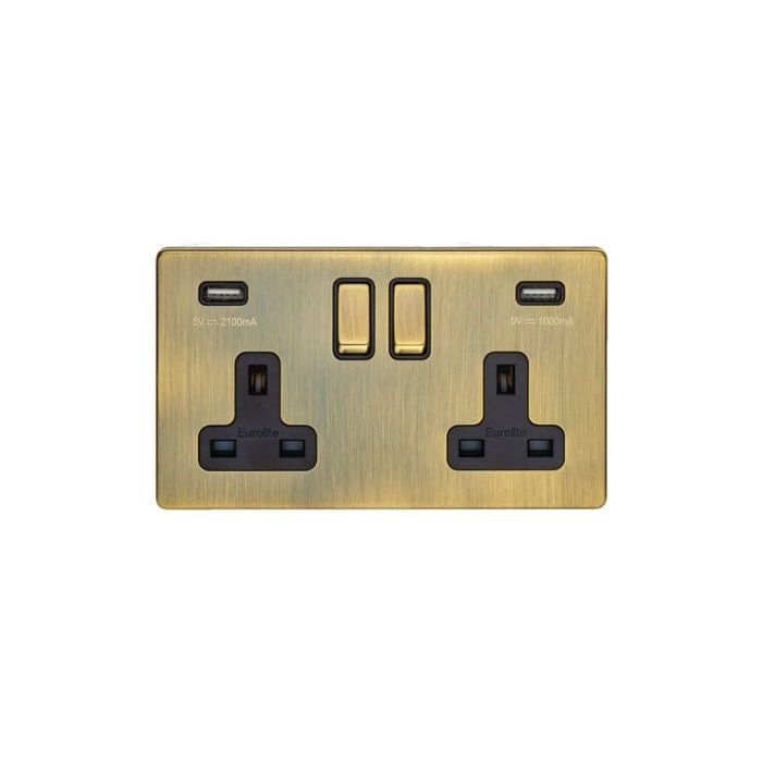 Eurolite Plug Sockets Antique Brass Concealed 3mm 2 Gang Usb Socket - Antique Brass