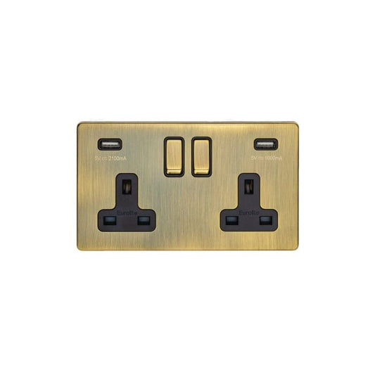 Eurolite Plug Sockets Antique Brass Concealed 3mm 2 Gang Usb Socket - Antique Brass