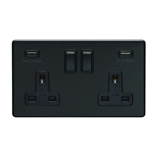 Eurolite Plug Sockets Matt Black Concealed 3mm 2 Gang Usb Socket - Matt Black