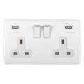 Eurolite Plug Sockets Matt White Concealed 3mm 2 Gang Usb Socket - Matt White