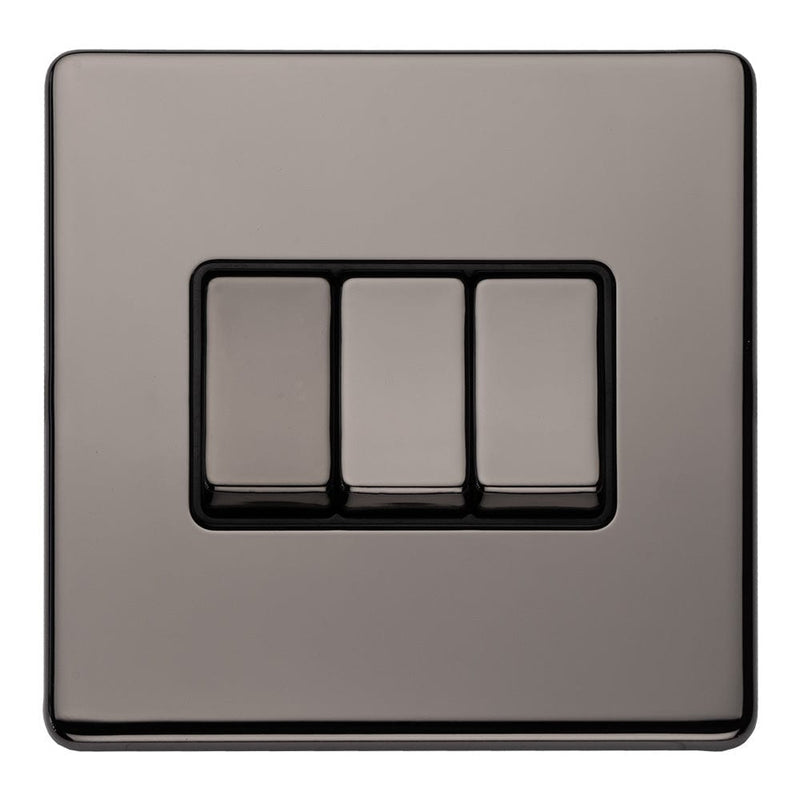Eurolite Switches Black Nickel Concealed 3mm 3 Gang 10Amp 2Way Switch - Black Nickel